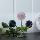 Krystallblomster på stand - Rosenkvarts, Regnbue Fluoritt & Bånd Ametyst thumbnail