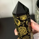 Stort Svart Obsidian Tårn - Cosmic Mystica Gull 22cm thumbnail