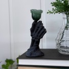 Eternal Rose - Skeletthånd i Svart Obsidian med Rose i Grønn Jordbærkvarts thumbnail