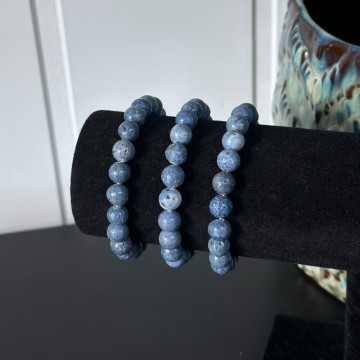 Blå Fossiliert Korall Armbånd, 8mm