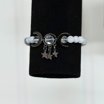 Triple Moon Krystallarmbånd, 6mm (Regnbue Månestein & Bergkrystall)