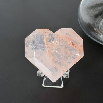 Flammekvarts Hjerte #5 - Indre Ild i Fasettslipt Form