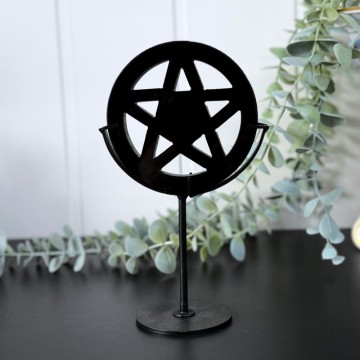 Svart Obsidian Pentagram på Metallstativ - Kraft & Beskyttelse