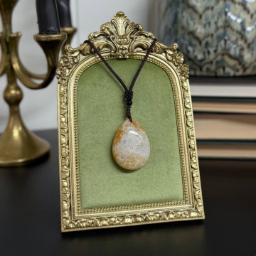 Agatisert Korall/Korall Fossil Smykke, 38cm