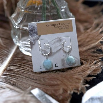 Luna Norte ~ Tropical Tide Huggie Hoop Øredobber - Ekte Larimar 