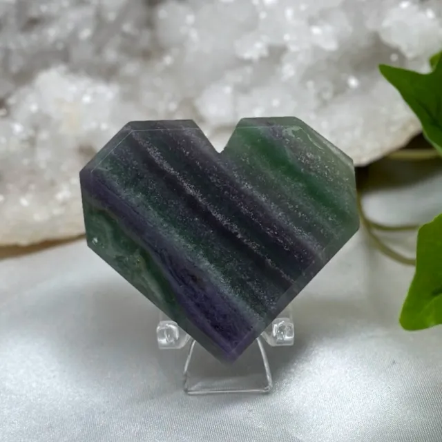 Silke Regnbue Fluoritt Faceted Hjerte #2
