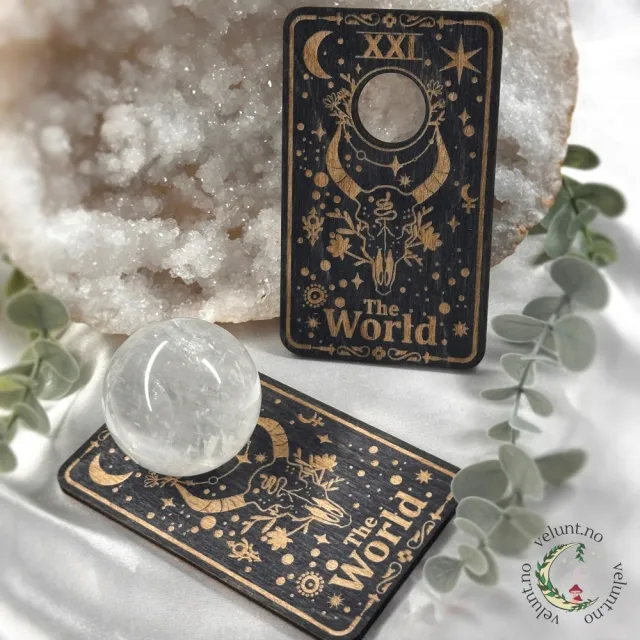 Krystallkuleholder Tarot Kort - The World (Svart)