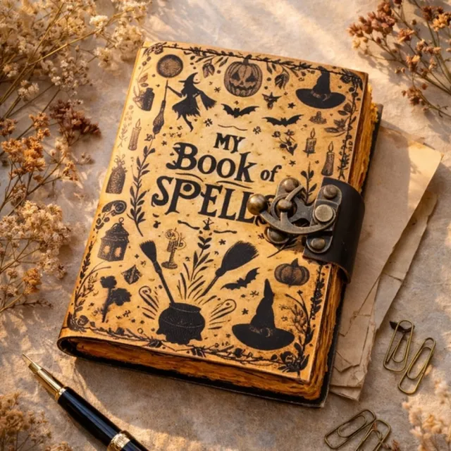 Håndlaget Vintage Notatbok - My Book of Spells