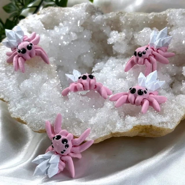 Mini Rose Selenite Crystal Spider