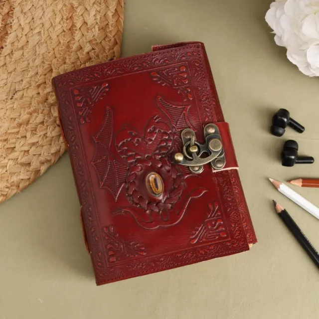 Håndlaget Vintage Notatbok - Dragon with Tigerseye