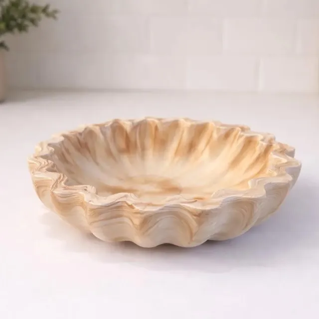Bølgeskål - Marmorert Smykkefat i Beige