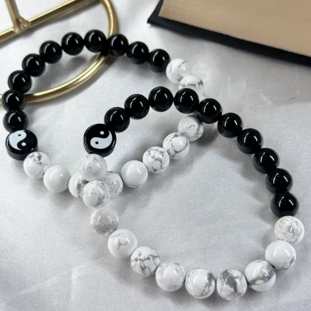 Yin Yang Hovelitt & Obsidian Armbånd, 8mm