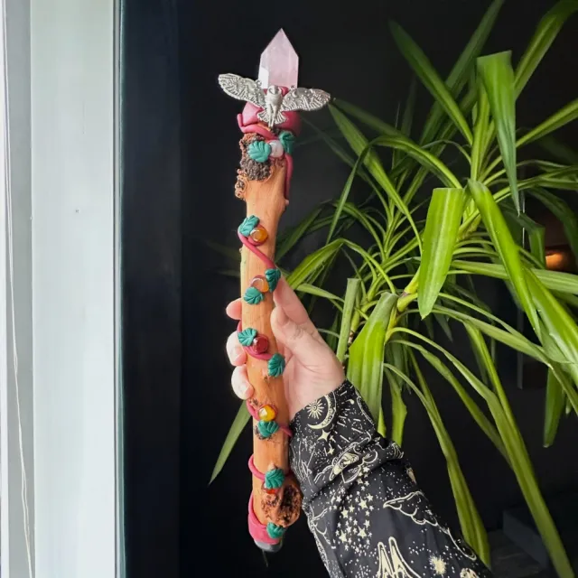 Rosenkvarts, Obsidian & Agat - Magick Wand, 43cm