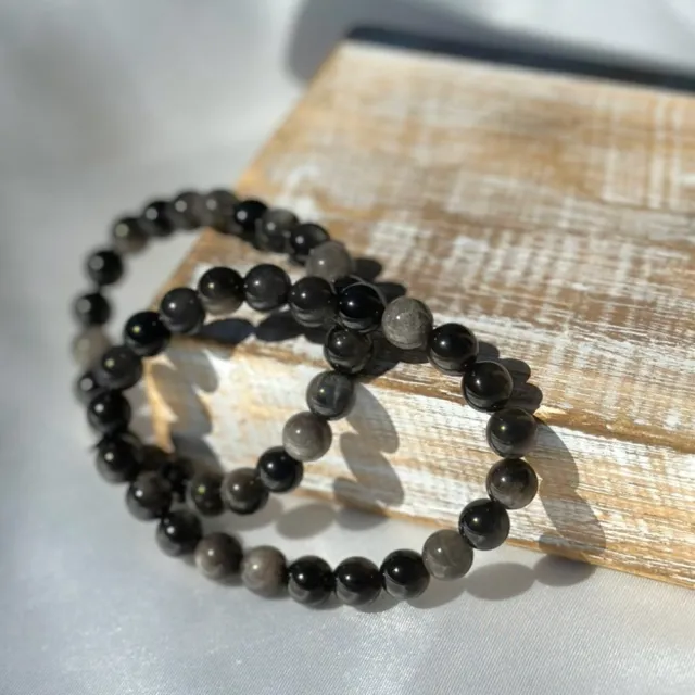 Silver Sheen Obsidian Armbånd, 8mm [små]